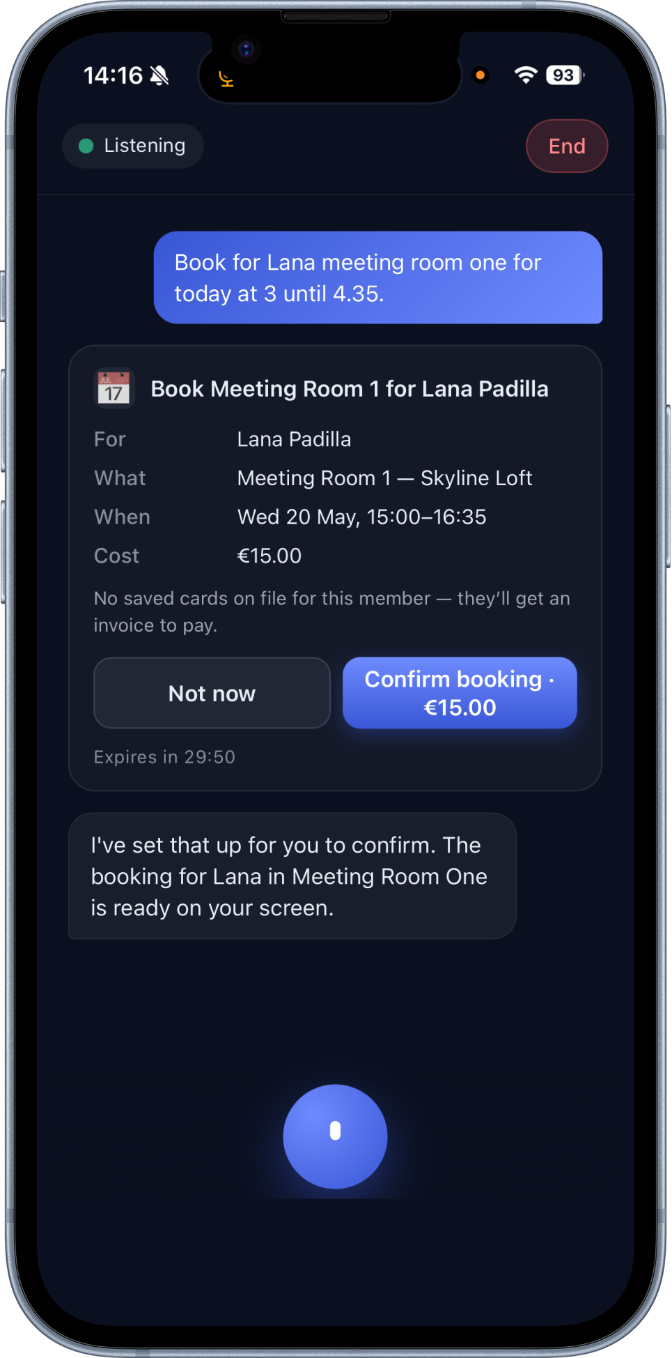 Co-Desk AI-Copilot voice assistant on mobile